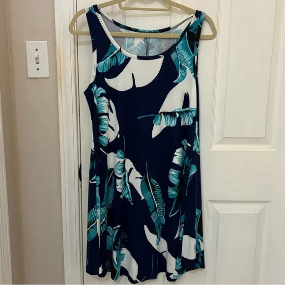 NWT!! Molerani Tropical Leaf Print Sleeveless Floral Swing Dress - Picture 5 of 11